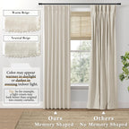 Shineland Beige Blackout Curtains 96 Inches Long For Farmhouse Living Room,Light Blocking Linen Pinch Pleated Shabby Chic Curtains For Bedroom Farm House 2 Panels Set