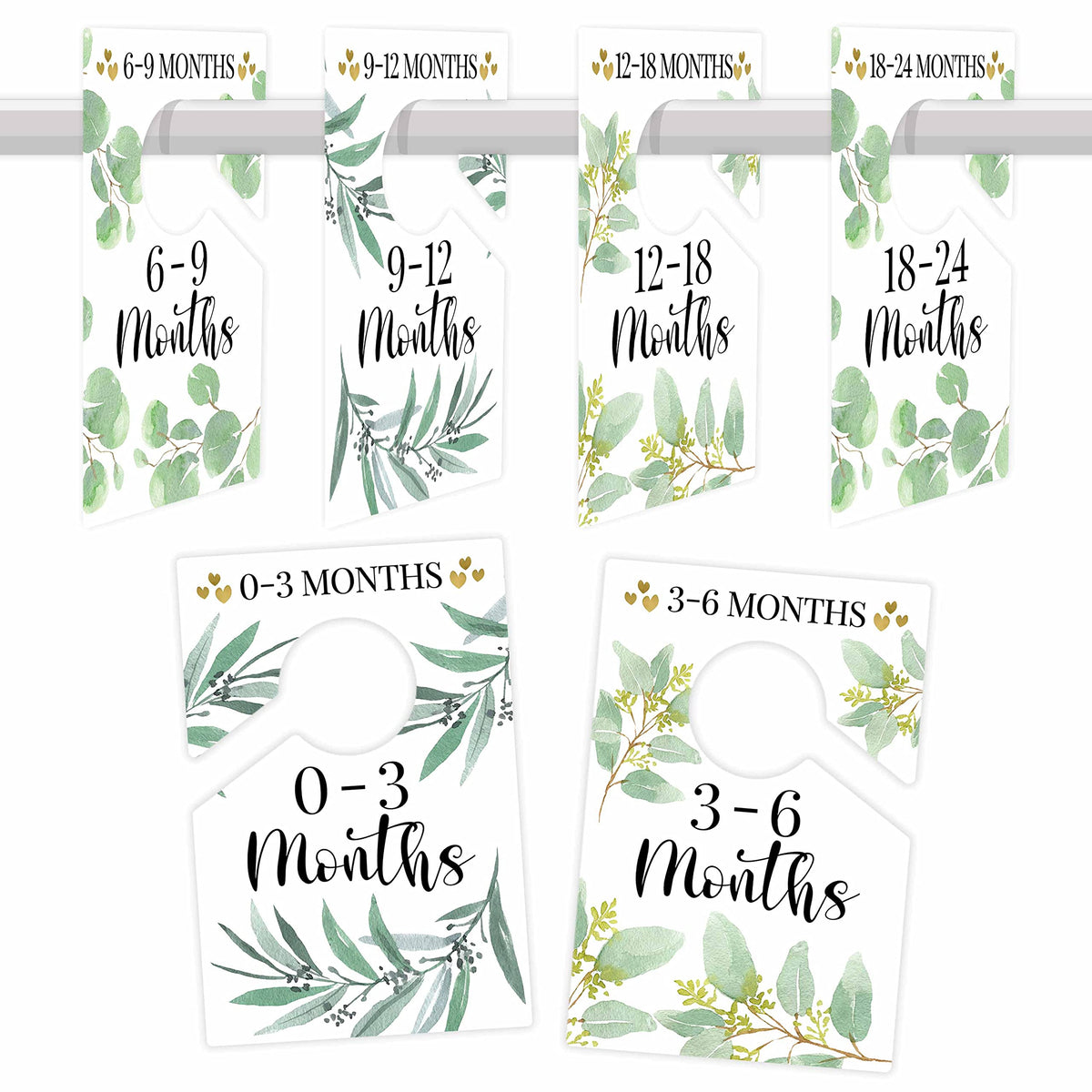 6 Hanger Dividers Baby Closet Size Dividers - Greenery Baby Closet Dividers, Baby Closet Organizer For Nursery Organization, Bab