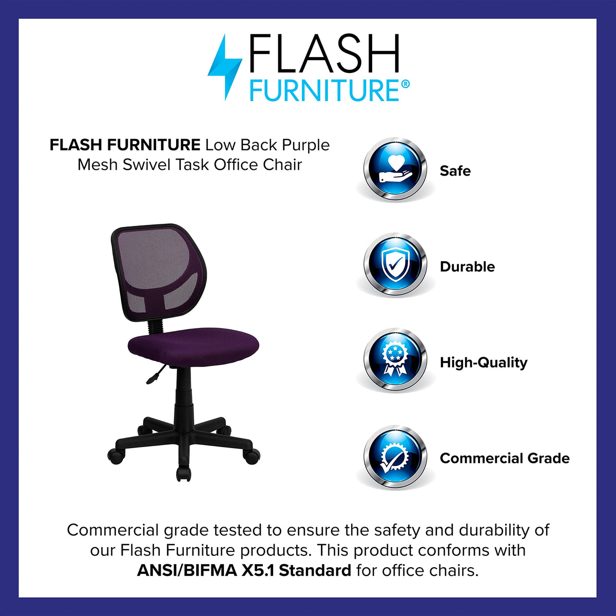 Flash Furniture Neri Low Back Purple Mesh Swivel Task Office Chair
