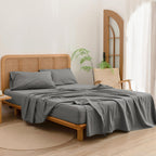 Bestouch Sheet Set 100% Washed Cotton Linen Feel Super Soft Comfortable Chic Lightweight 4 Pcs Home Bedding Set Solid Dark Grey