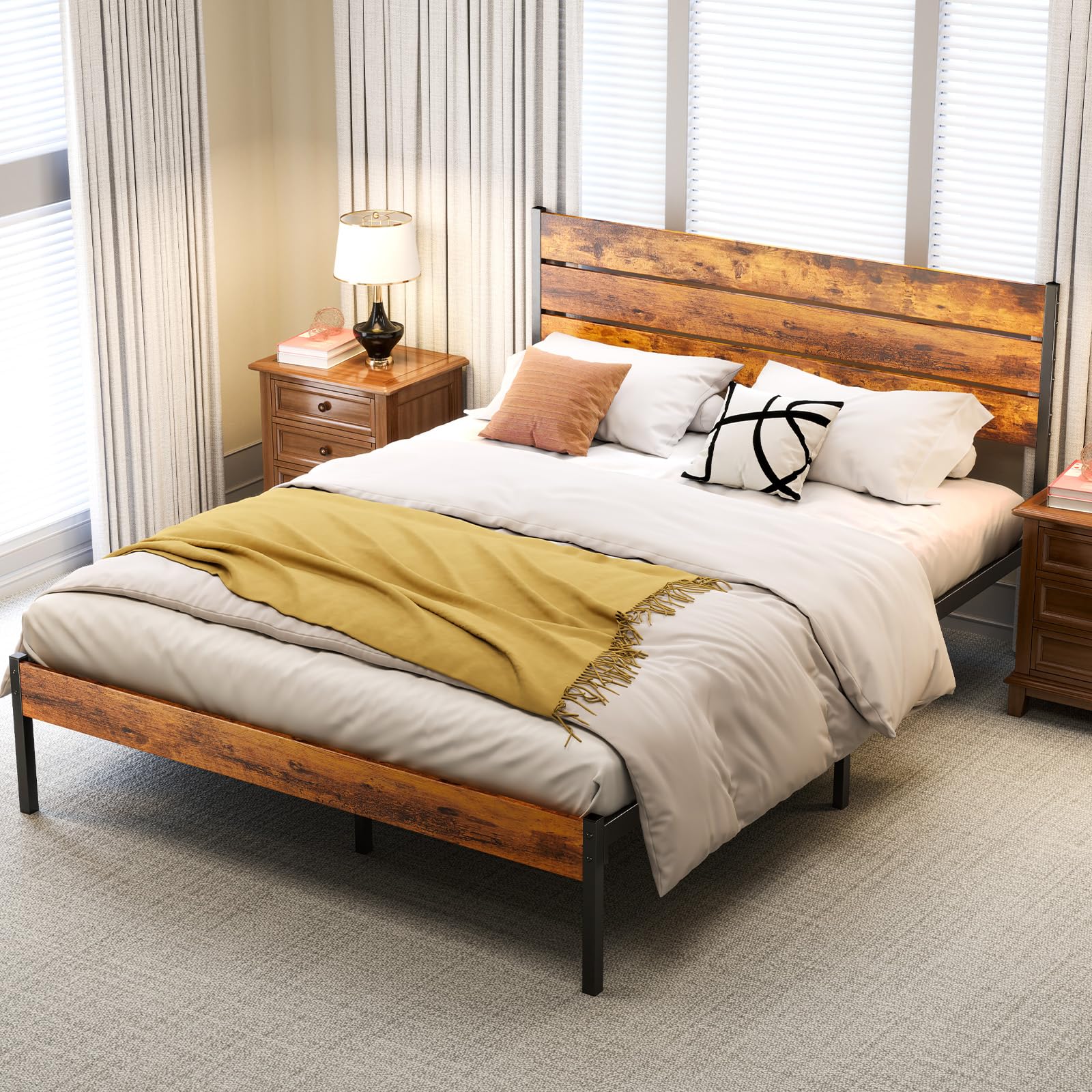 OLIXIS Full Size Bed Frame with Headboard, 800LBS Mattress Foundation with All Sturdy Metal Support, Under Bed Storage, No Box S