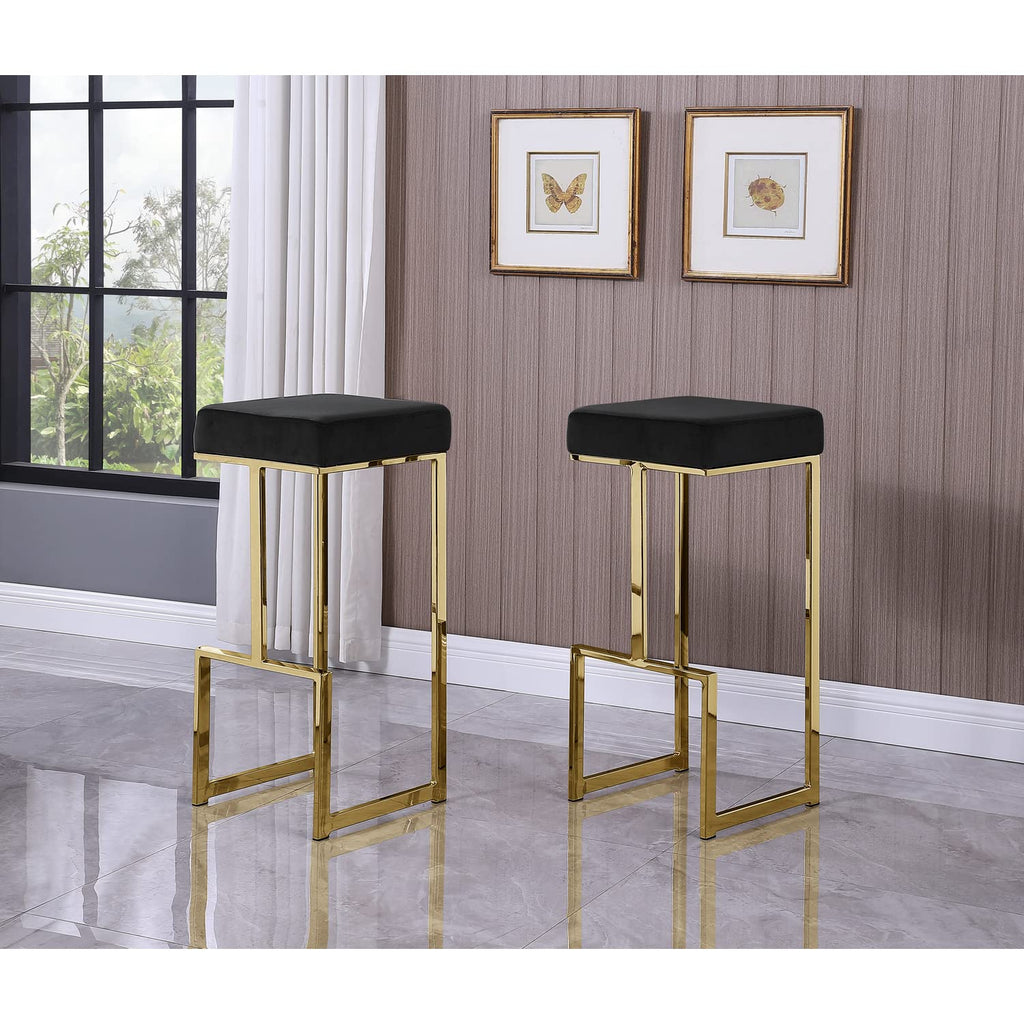 Best Master Furniture Dorrington Velvet Backless Bar Stool In Black/Gold (Set Of 2)