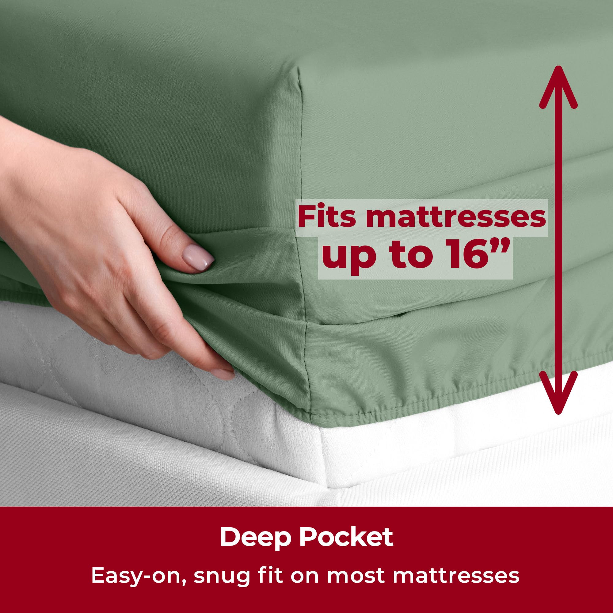 Mellanni Split King Sheet Set - 7-Piece Iconic Collection Bedding, (Including 4 Pillowcases), 16-Inch Deep Pocket, Easy Care, Extra Soft, Cooling Sheets, Brushed Microfiber - Sage