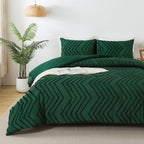 Andency Emerald Green Twin/Twin Xl Comforter Set, Twin Bed Comforter For College Dorm Girls Boys Kids Boho Dark Green Soft Warm Cute Comforter, 2 Pieces Aesthetic Chevron Bohemian Bedding Set