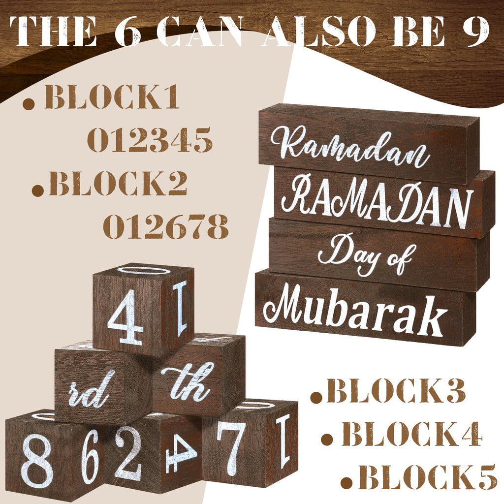 Glikceil 5 Pcs Ramadan Calendar Block Set Ramadan Advent Countdown Eid Calendar Countdown Blocks Ramadan Wood Sign For Ramadan D