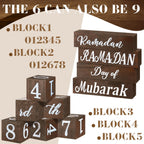 Glikceil 5 Pcs Ramadan Calendar Block Set Ramadan Advent Countdown Eid Calendar Countdown Blocks Ramadan Wood Sign For Ramadan D