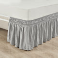 Lush Decor Ruched Ruffle Elastic Easy Wrap Around Bedskirt, Queen/King, Light Gray