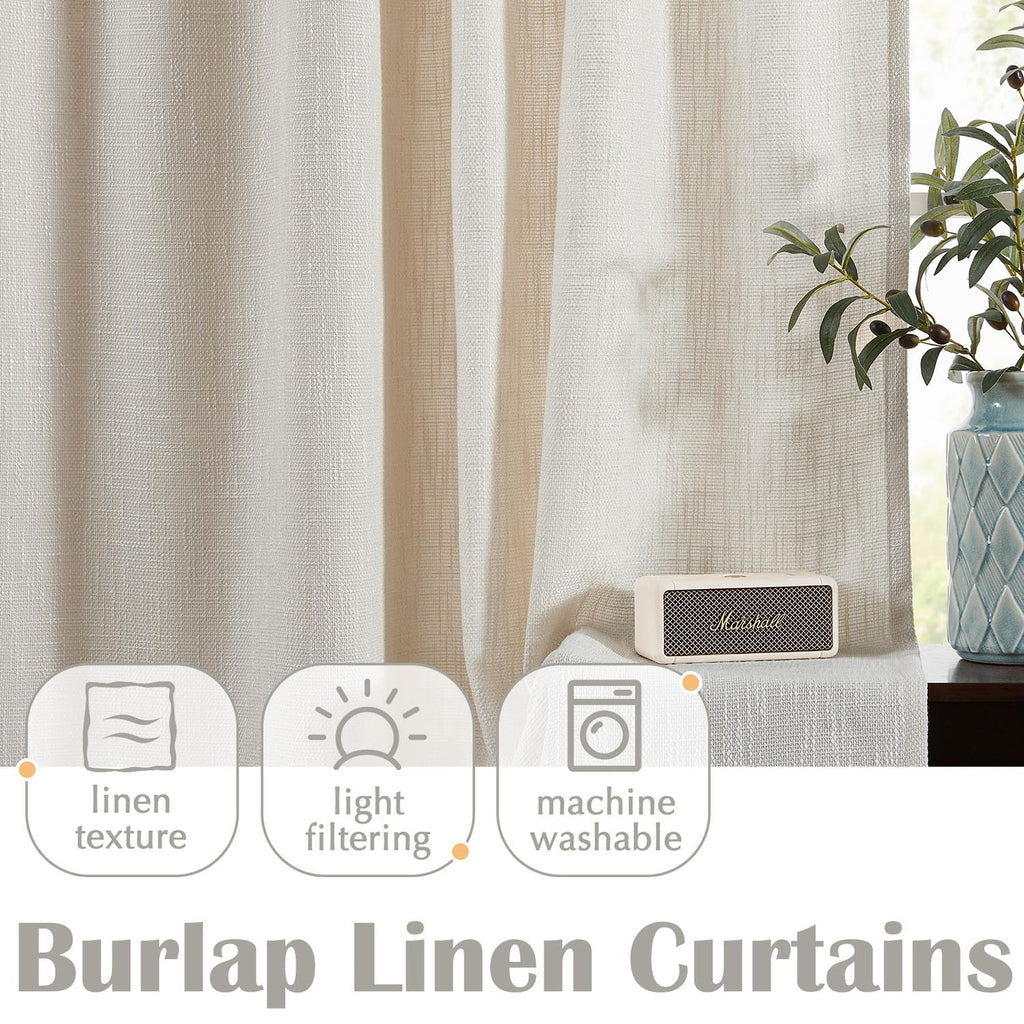 Jinchan Burlap Look Curtains 84 Inches Long Linen Textured Curtains For Living Room Light Filtering Farmhouse Curtains Rod Pocke