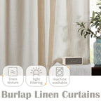 Jinchan Burlap Look Curtains 84 Inches Long Linen Textured Curtains For Living Room Light Filtering Farmhouse Curtains Rod Pocke