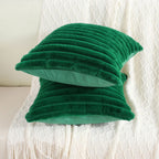 Futei Emerald Green Striped Decorative Throw Pillow Covers 16X16 Inch Set Of 2,Square Winter Decorations Couch Pillow Case,Soft