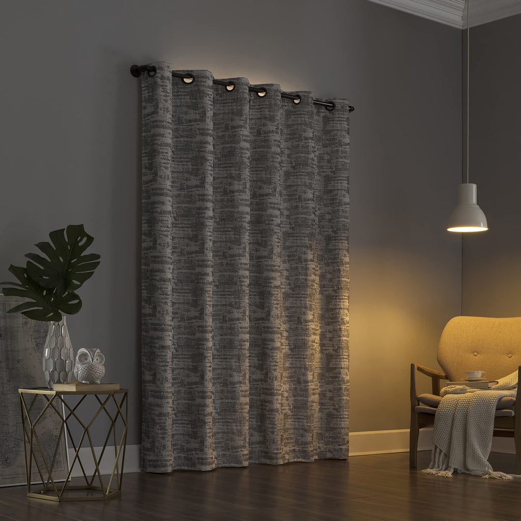 Sun Zero Parrish Distressed Grid Thermal Extreme Total Blackout Grommet Curtain Panel, 40'' X 84'', Grey