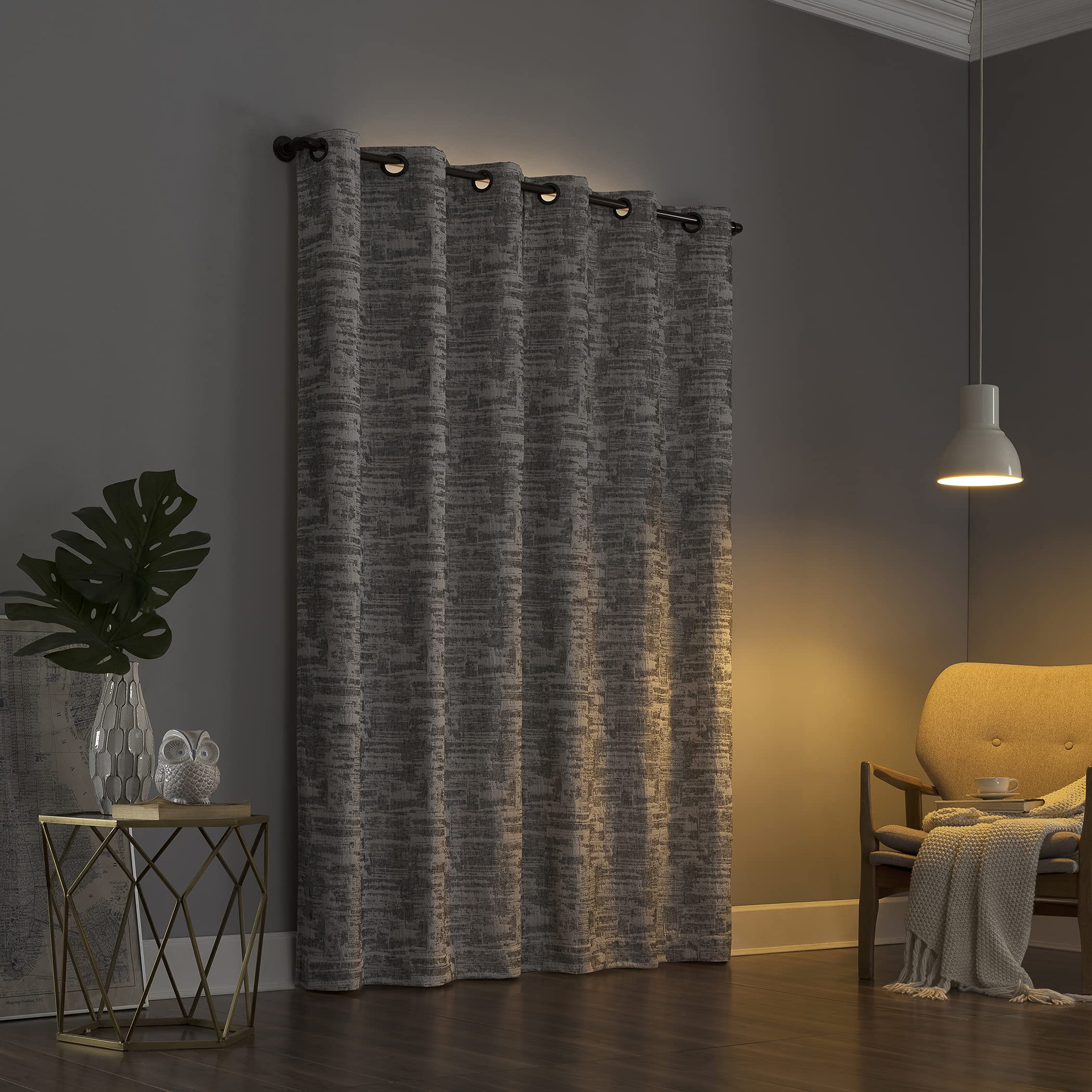 Sun Zero Parrish Distressed Grid Thermal Extreme Total Blackout Grommet Curtain Panel, 40'' X 84'', Grey