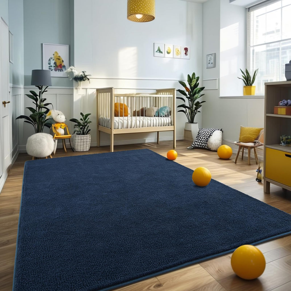 Larhom Comfy Living Room Area Rug, 6X9 Feet Navy Blue Rugs For Bedroom Nursery, Memory-Foam Rug Carpet For Kids Boys Girls Room