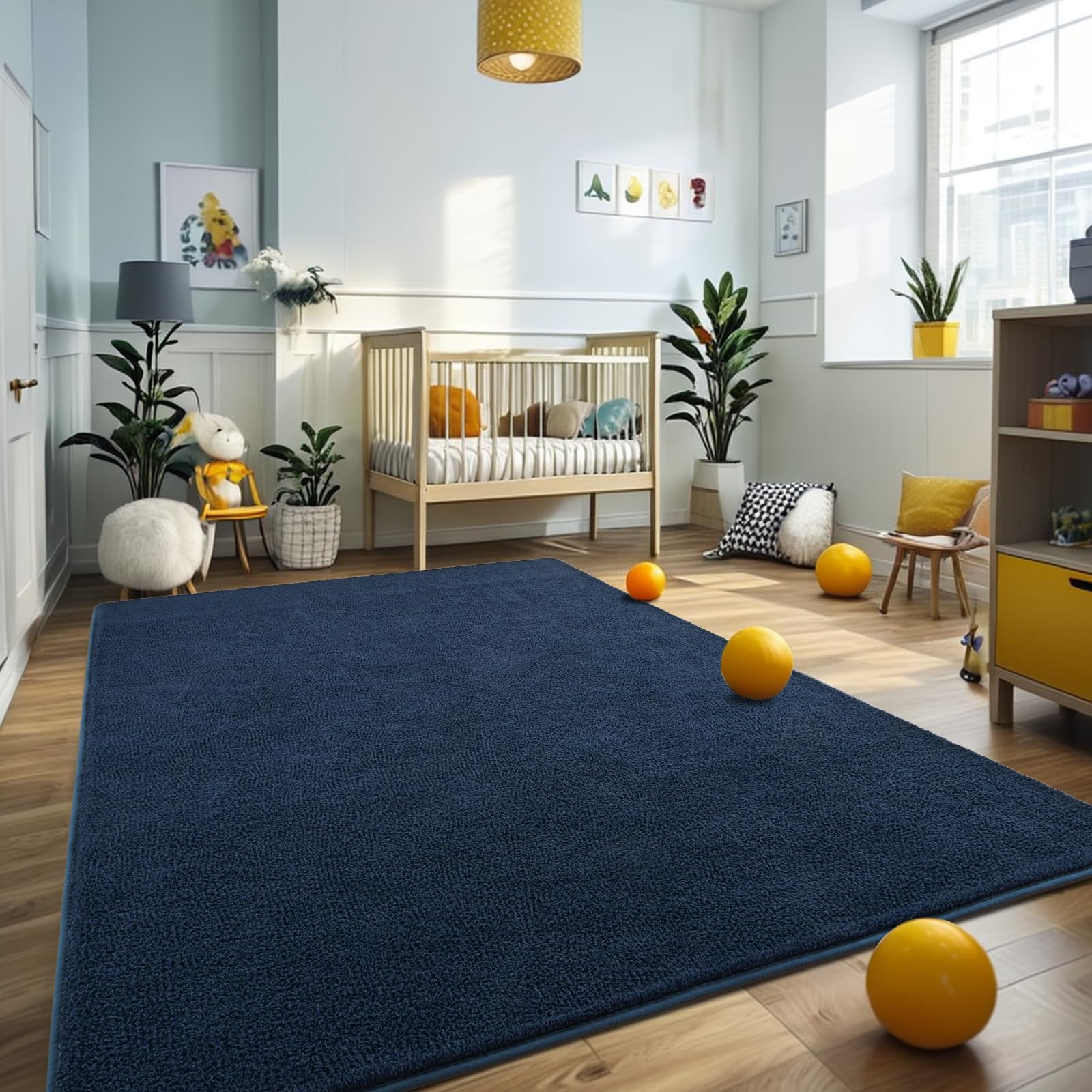 Larhom Comfy Living Room Area Rug, 6X9 Feet Navy Blue Rugs For Bedroom Nursery, Memory-Foam Rug Carpet For Kids Boys Girls Room