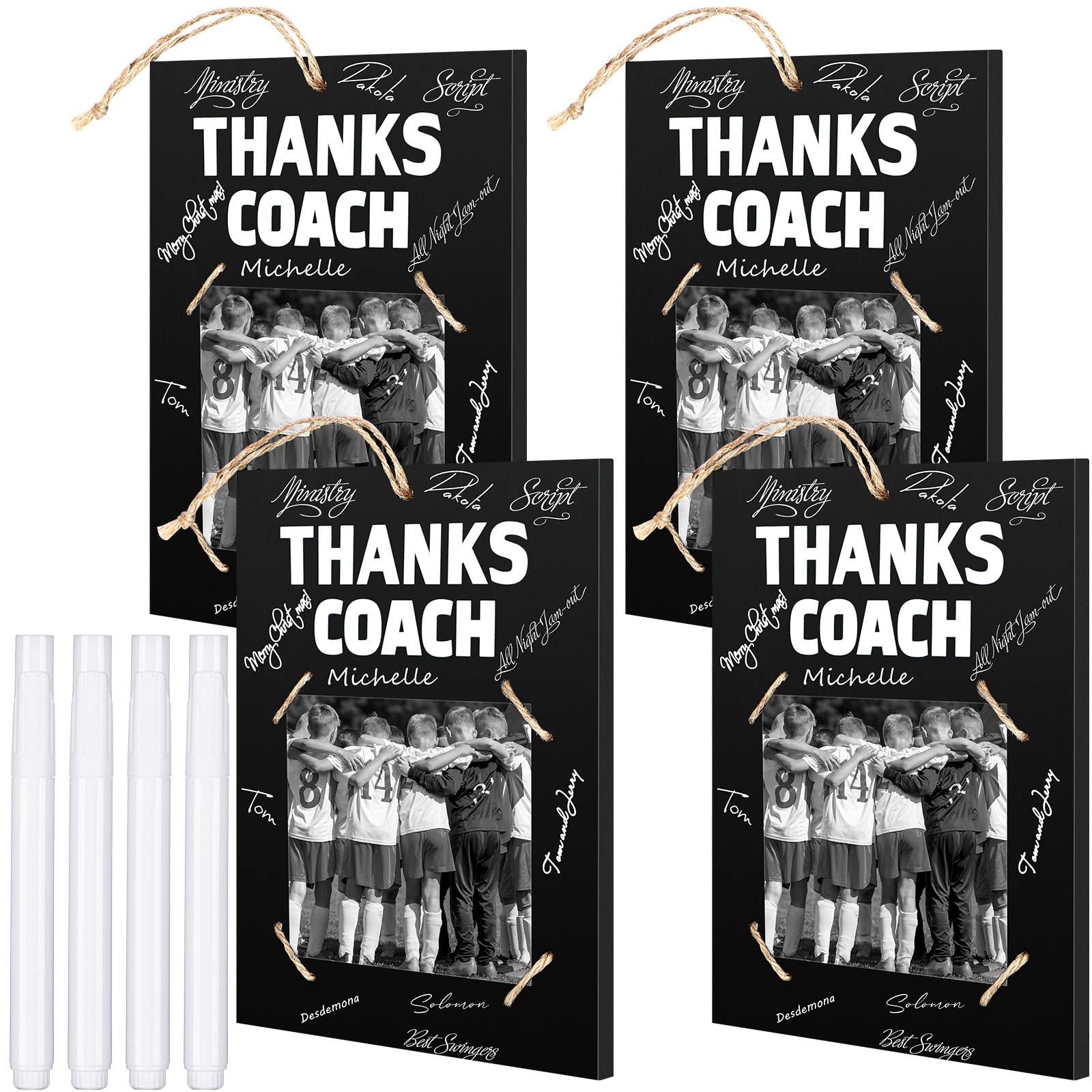 Chunful Coach Gifts 8 Pieces Thanks Coach Frame Wood Photo Picture Frame with Pen for Soccer Football Basketball Volleyball Birt
