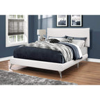 Monarch Specialties I Queen Size Leather-Look with Brown Wood Legs BED, WHITE