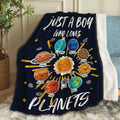 Artblanket Just A Boy Who Loves Planets & Solar System Throw Blanket Fannel Fleece Super Soft Funny Blanket Travel Throw Blanket