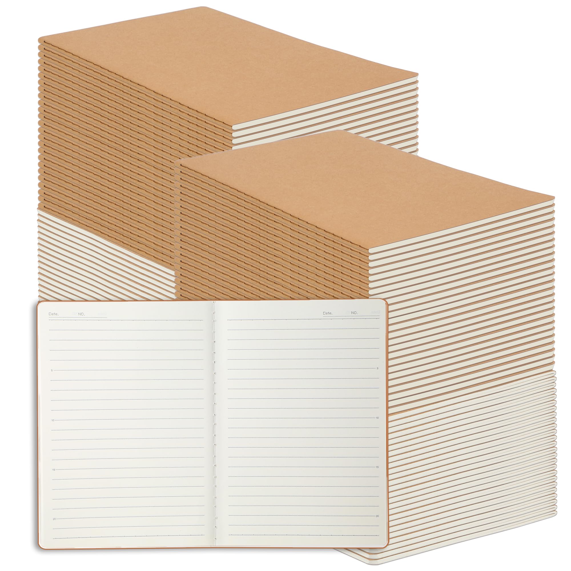Miikoul 100 Pack A5 Kraft Paper Notebook Lined Journal Bulk, 8.3 X 5.5 Inch, 60 Pages/30 Sheets, 80Gsm, Travel Notebook Notepad