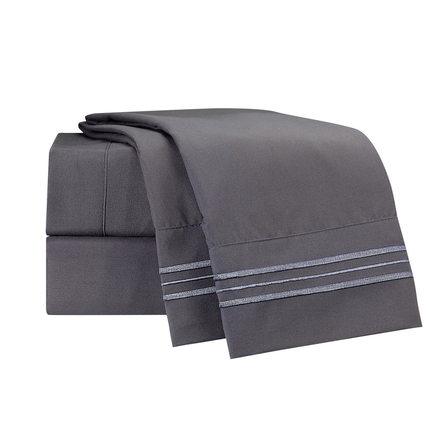 Clara Clark Premier 1800 Collection Full 4Pc Microfiber Bed Linen Set, Charcoal Gray, Deep Pocket Sheets