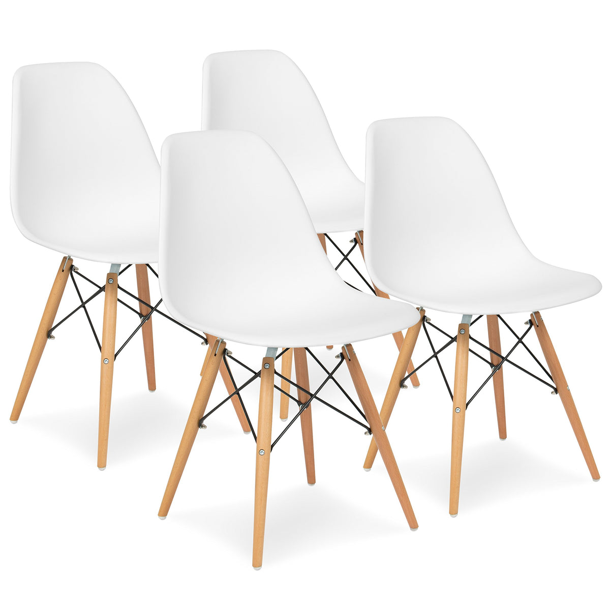 Bhumika Overseas Molded Abs Plastic With Wood Legs Standard Dining Chair (White) (Set Of 4)