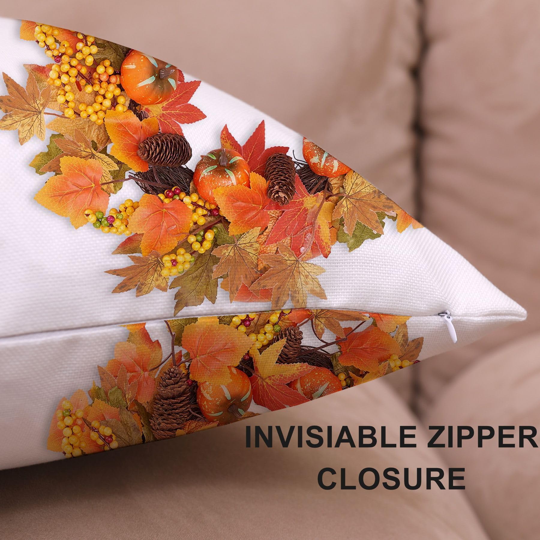 18X18 Fall Pillow Cover Set Of 4 Harvest Buffalo Plaid Wreath Pumpkin Maple Leaves Truck Throw Pillows Cases Thanksgiving Hallow