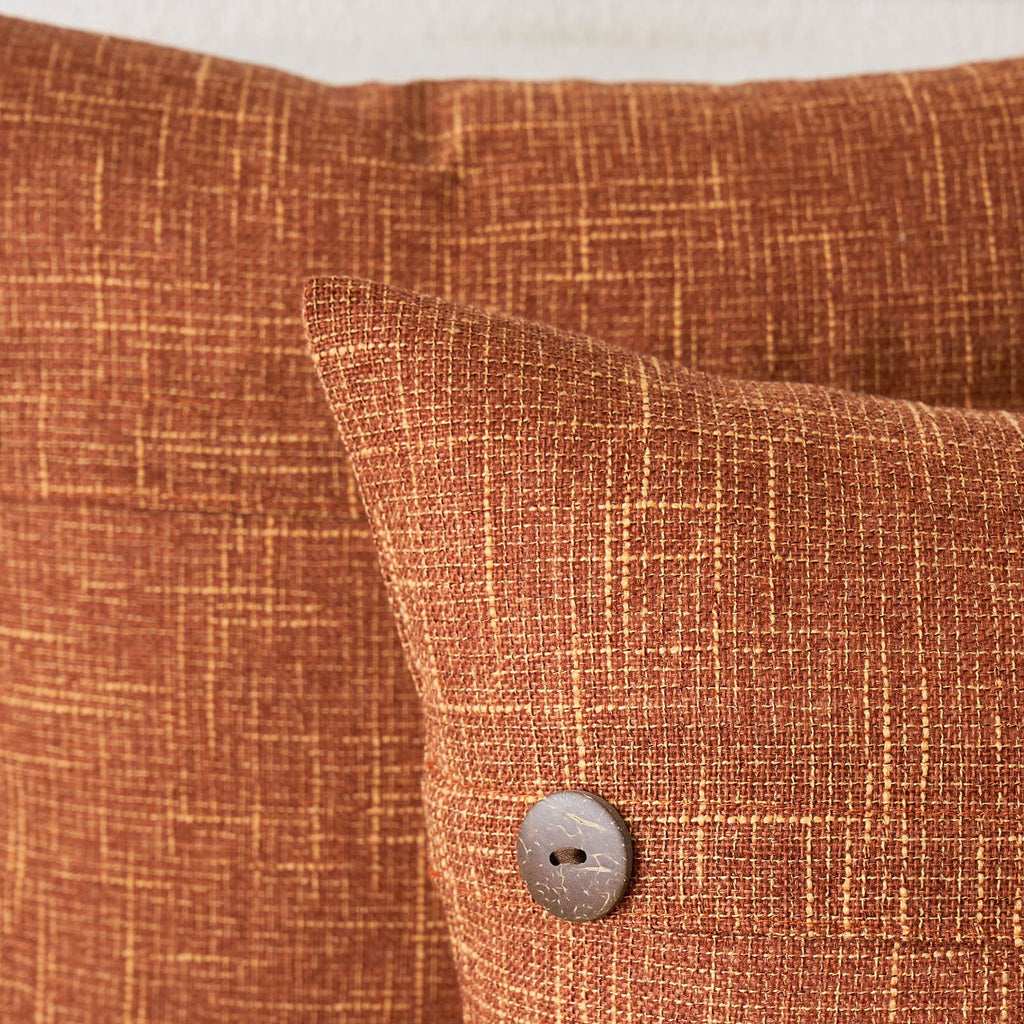 Miulee Set Of 2 Fall Linen Throw Pillow Covers Cushion Case Triple Button Vintage Farmhouse Pillowcase For Couch Sofa Bed 20 X 20 Inch Rust