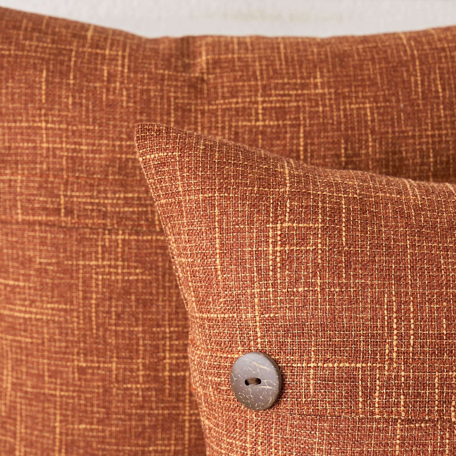 Miulee Set Of 2 Fall Linen Throw Pillow Covers Cushion Case Triple Button Vintage Farmhouse Pillowcase For Couch Sofa Bed 20 X 20 Inch Rust