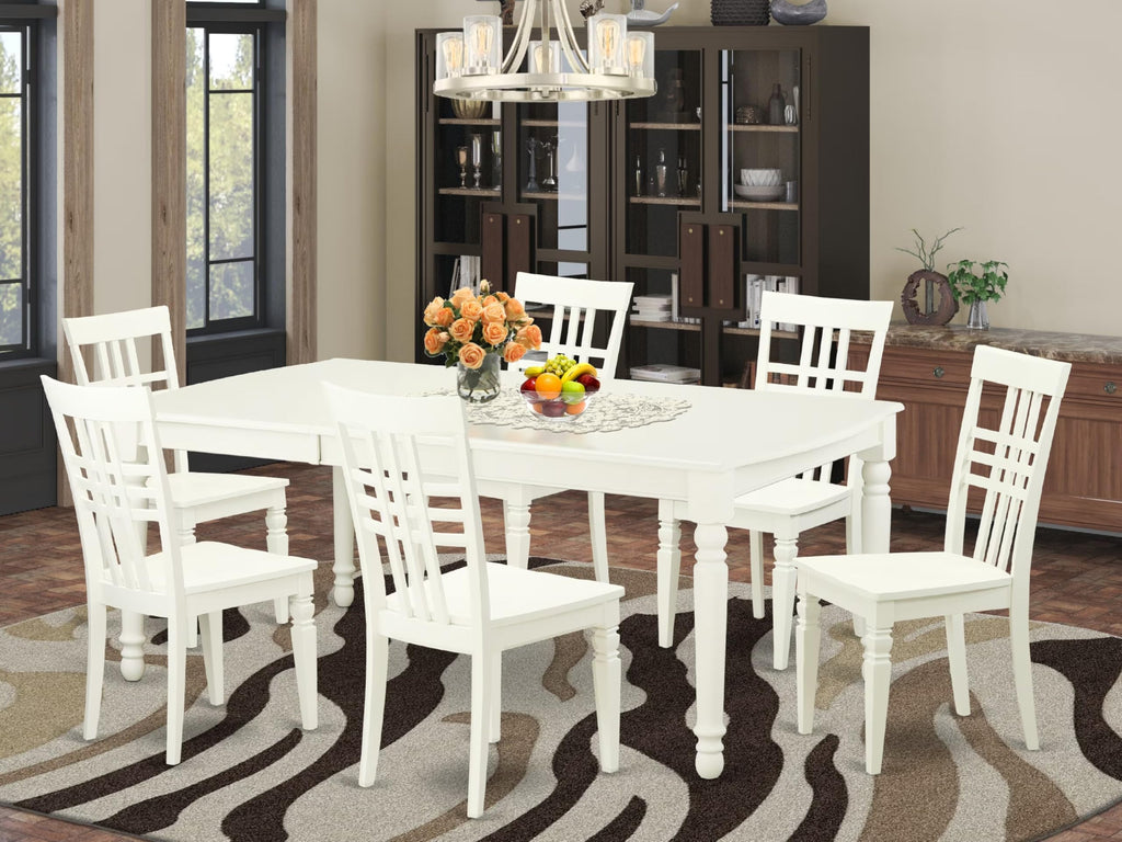 East West Furniture DOLG7-LWH-W 7 Piece Kitchen Table & Chairs Set Consist of a Rectangle Dining Room Table with Butterfly Leaf and 6 Dining Chairs, 42x78 Inch, Linen White