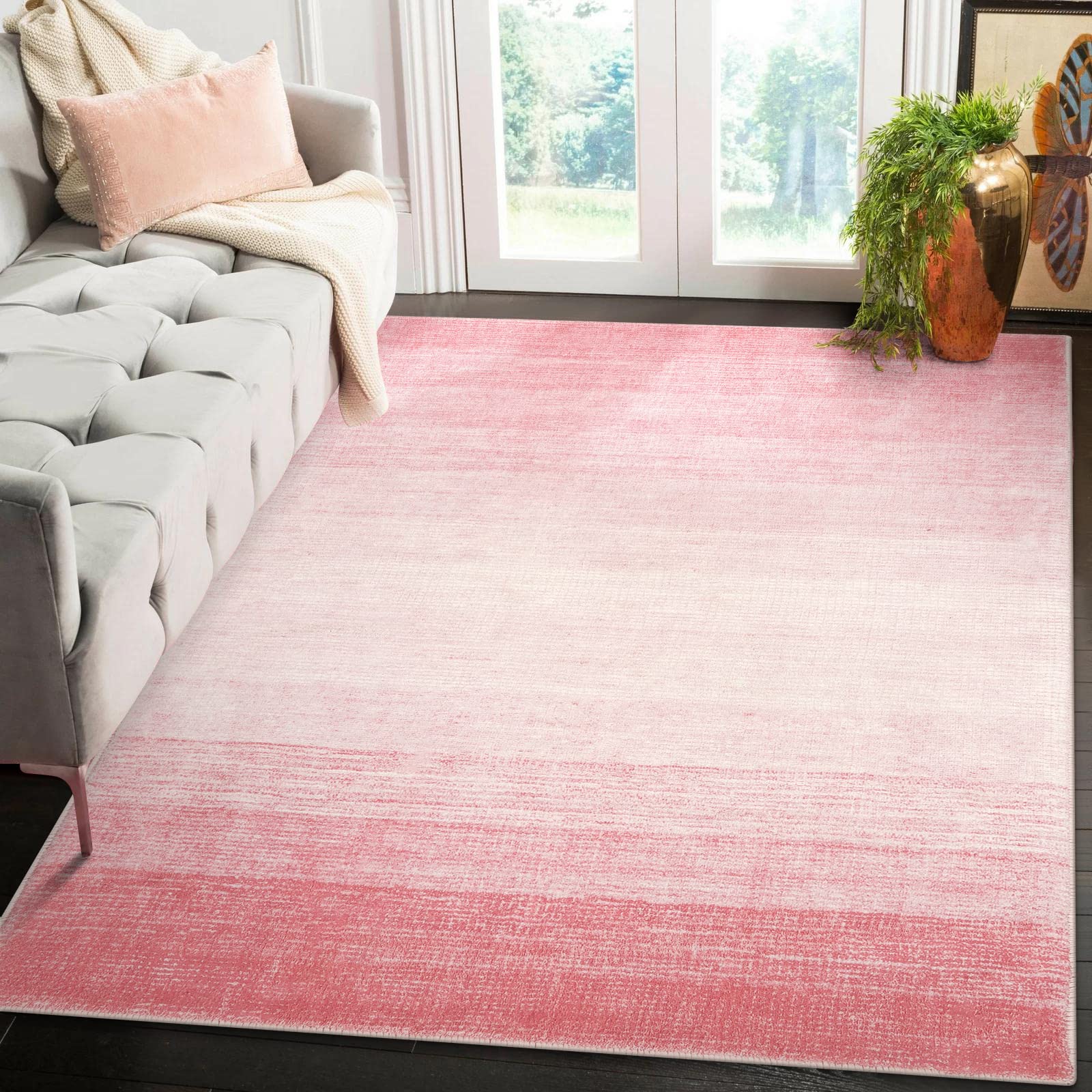 Wonnitar Modern Ombre Washable Rug, 5x7 Light Pink Rugs for Living Room, Abstract Non-Slip Pink Area Rugs for Bedroom Girls, Non