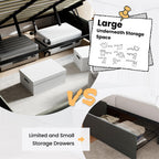 Sha Cerlin Full Size Lift Up Storage Bed/Modern Wingback Headboard/Upholstered Platform Bed Frame/Hydraulic Storage/No Box Spring Needed/Wood Slats Support/Dark Grey