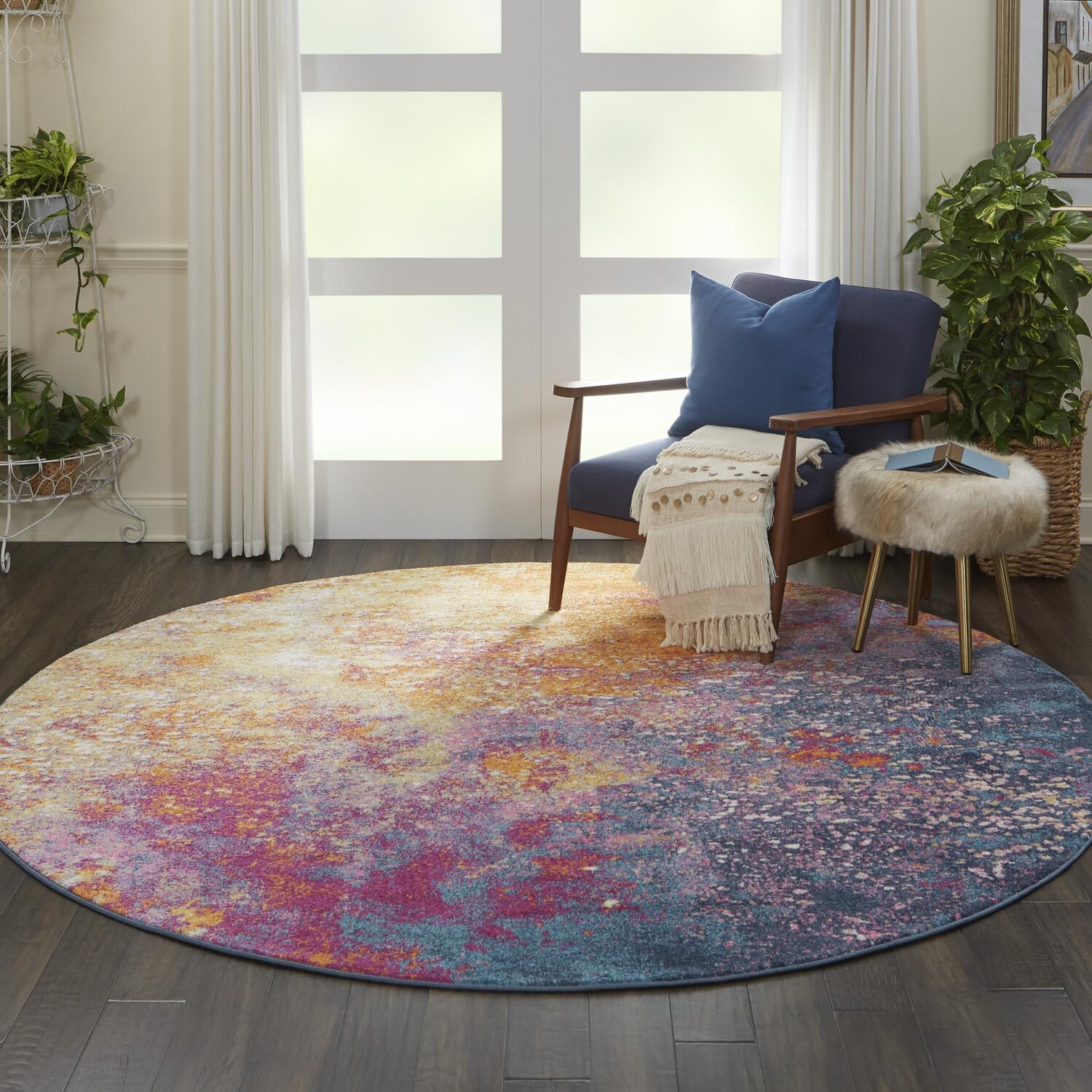 Nourison Passion Sunburst 8' X Round Area-Rug, Modern, Abstract, Easy-Cleaning, Non Shedding, Bed Room, Living Room, Dining Room