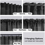 Koufall Black Curtains 45 Inch Length For Kitchen Window,Rod Pocket Pom Pom Textured Boho Lace Sheer Curtains For Bathroom Window
