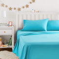 Amazon Basics Kids Soft Easy-Wash Lightweight Microfiber 4-Piece Sheet Set, Full, Bright Aqua, Solid