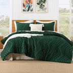 Litanika Comforter King Size Set Dark Emerald Green, 3 Pieces Lightweight Tufted Solid Forest Green Bedding Sets, Down Alternati