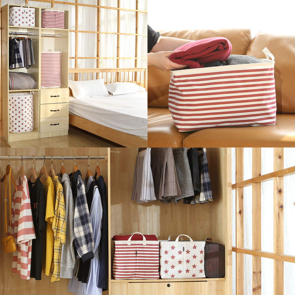 Sea Team Collapsible Canvas Fabric Storage Basket With Handles, Rectangle Waterproof Storage Bin, Box, Cube, Foldable Shelf Bask