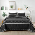 Andency Black Quilt Set Queen (90X96 Inch), 3 Pieces(1 Striped Triangle Printed Quilt And 2 Pillowcases), Bohemian Summer Lightw