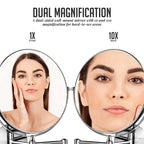 Ovente 9' Wall Mounted Makeup Mirror - 1X/ 10X Magnification, Rotating 360-Degree, Double-Sided, Extendable & Folding Arm, Clea