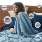 Phf 100% Cotton Waffle Weave Blanket Oversized King Size 120'X 120'- Lightweight Washed Soft Breathable Huge Blanket- Extra Large Big Blanket For Couch Bed Sofa- Aesthetic Home Decoration - Dusty Blue