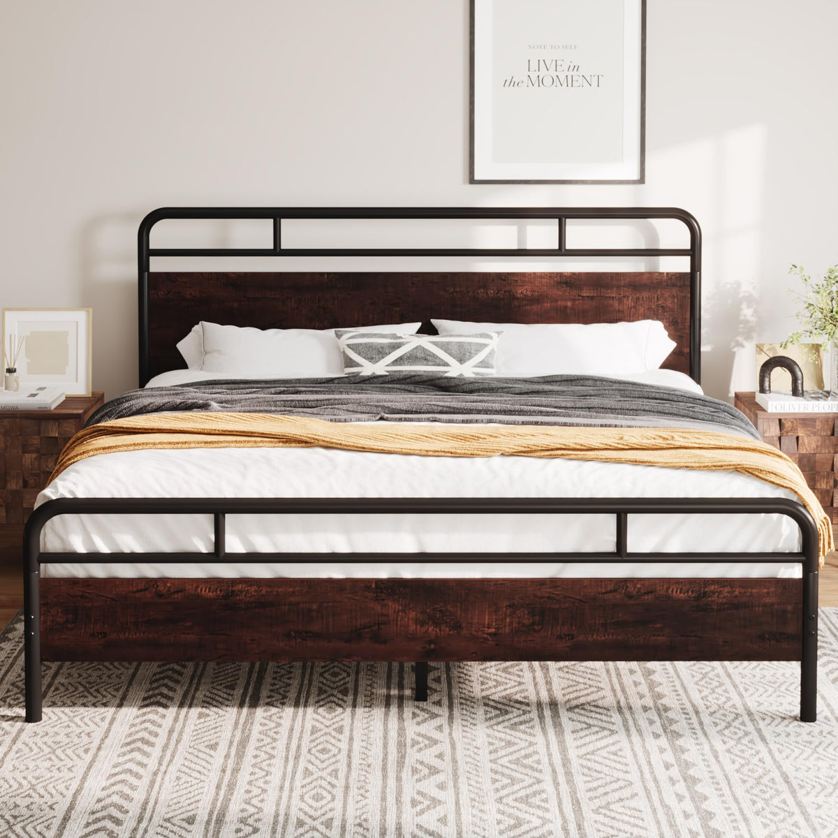 Allewie King Size Platform Bed Frame with Wooden Headboard and Footboard, Heavy Duty 13 Metal Slats Support, Under Bed Storage, 