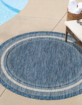 Unique Loom Outdoor Border Collection Area Rug - Soft Border (10 Round Blue/Ivory)
