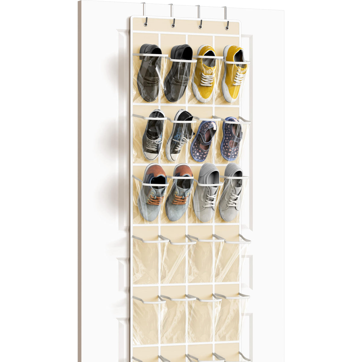 Simple Houseware 24 Pockets - Crystal Clear Over The Door Hanging Shoe Organizer, Beige (64 x 19)