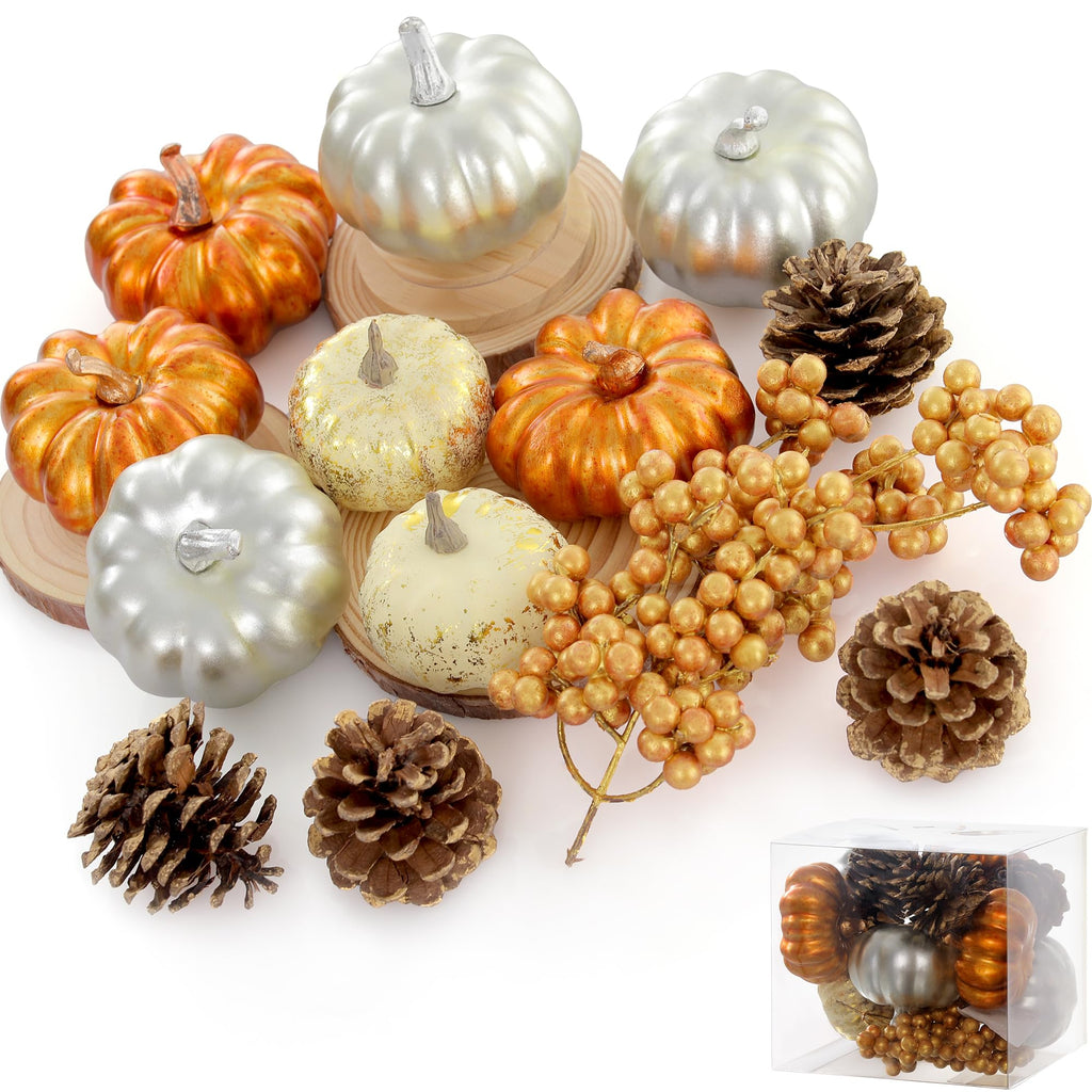 Artgar Pumpkin Decor - White Pumpkin - 10 Pcs Mini Pumpkin Harvest Set - Beige Foam Pumpkins For Home Decor Diy, Table, Hallowee