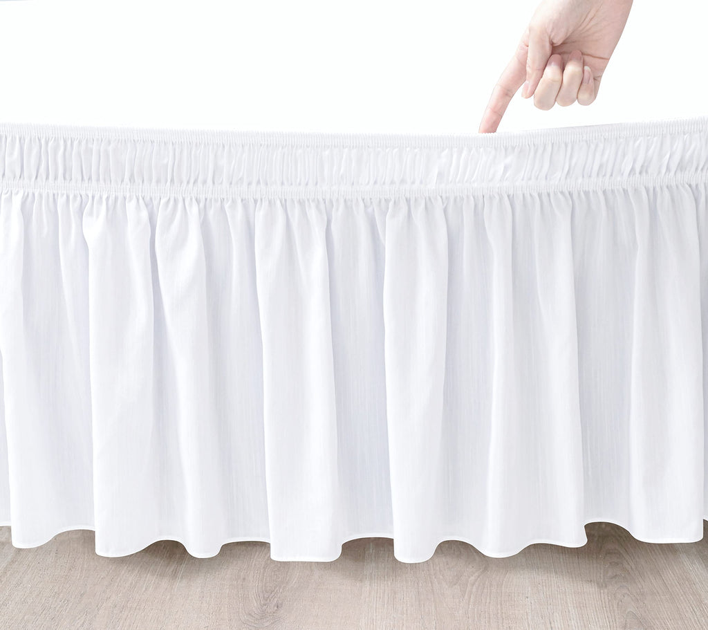 Biscaynebay Wrap Around Bed Skirts For King & Cal King Beds 15' Drop, White Adjustable Elastic Dust Ruffles Easy Fit Wrinkle &