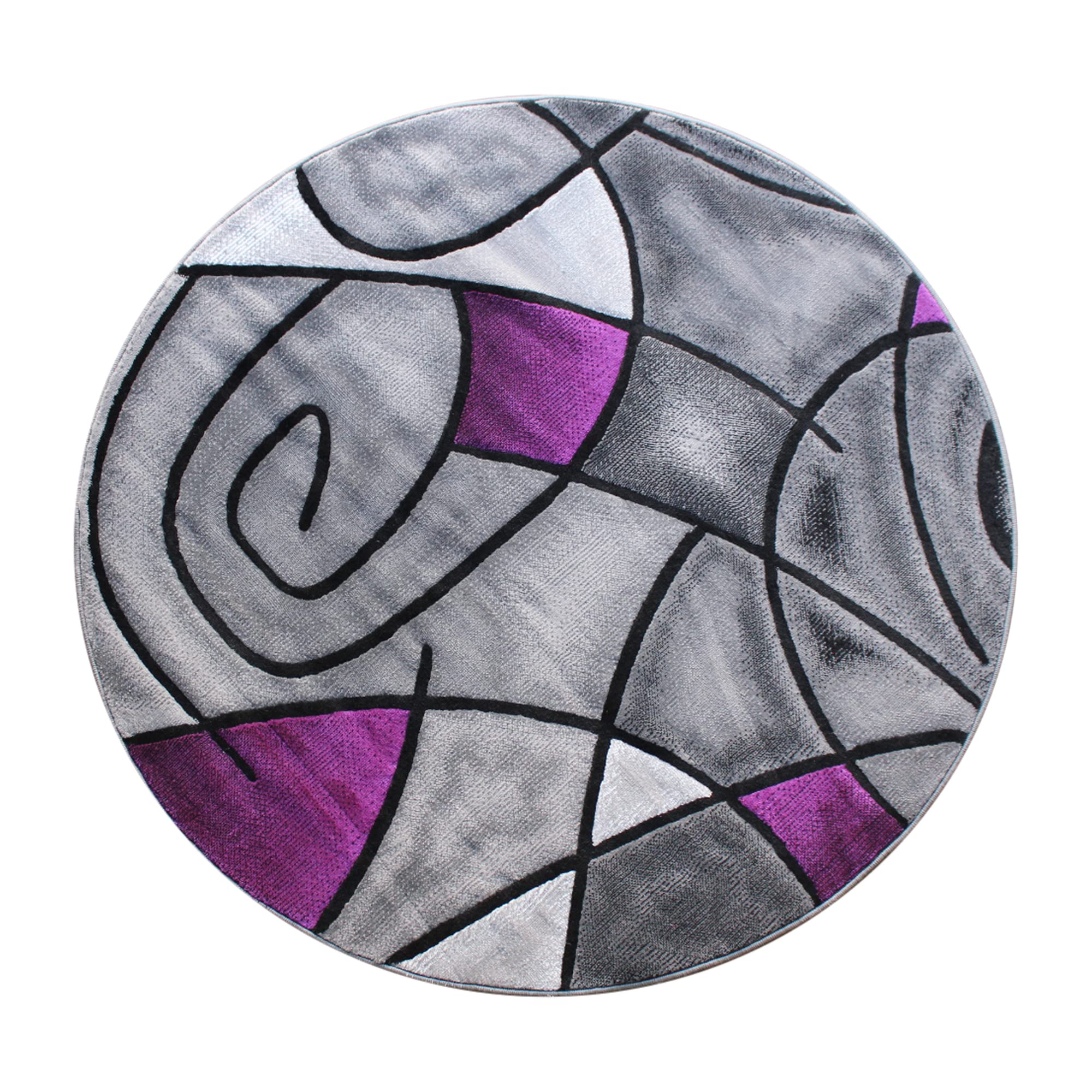 Flash Furniture Jubilee Collection Abstract Area Rug - Colorfast Purple Olefin Rug - 5' X 5' Round Area Rug - Jute Backing - Living Room, Bedroom, & Family Room