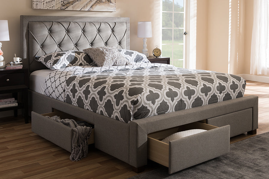 Baxton Studio Aurelie Modern And Contemporary Light Grey Fabric Upholstered Queen Size Storage Bed