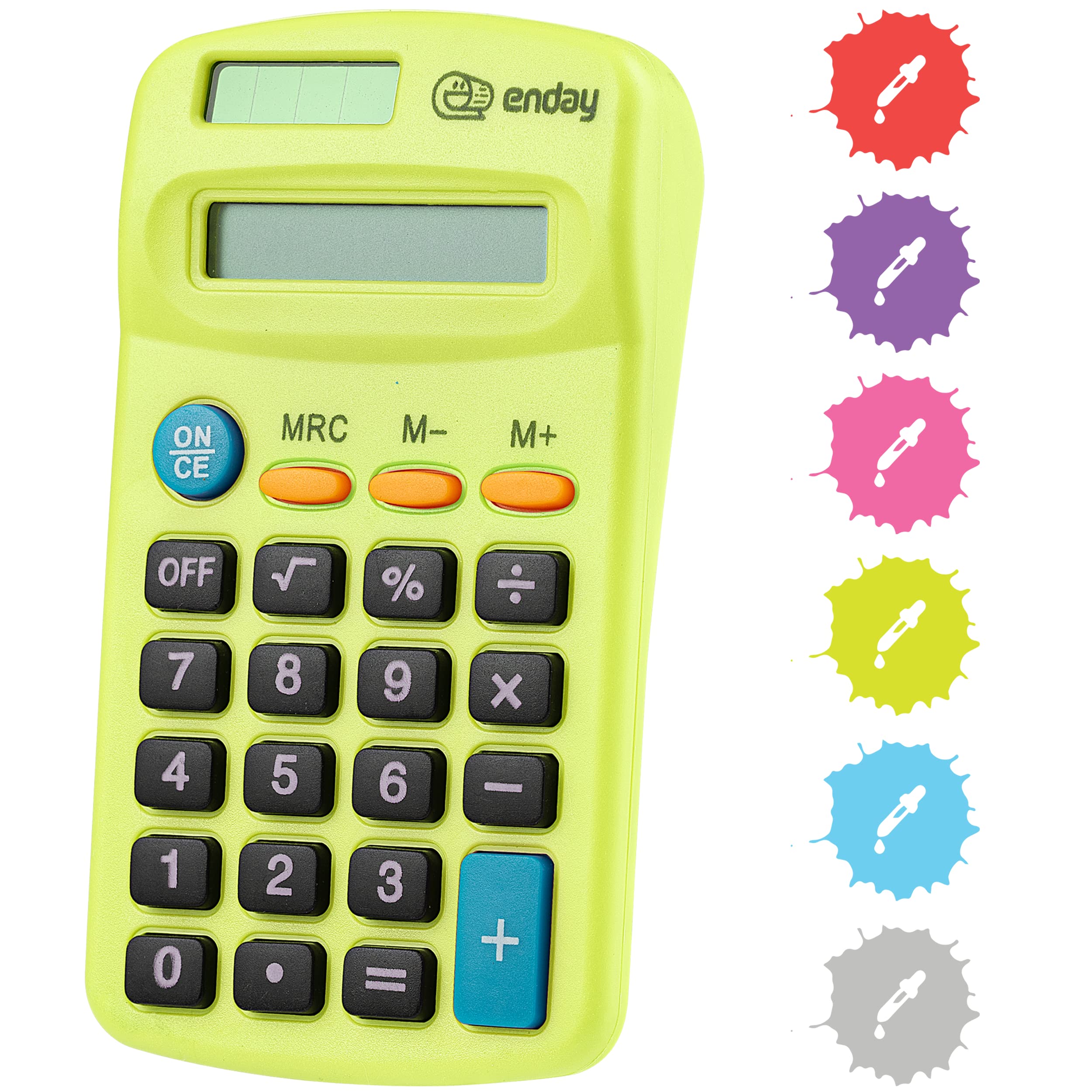 Calculator Green, Basic Small Solar And Battery Operated, Large Display Four Function, Auto Powered Handheld Calculator School A