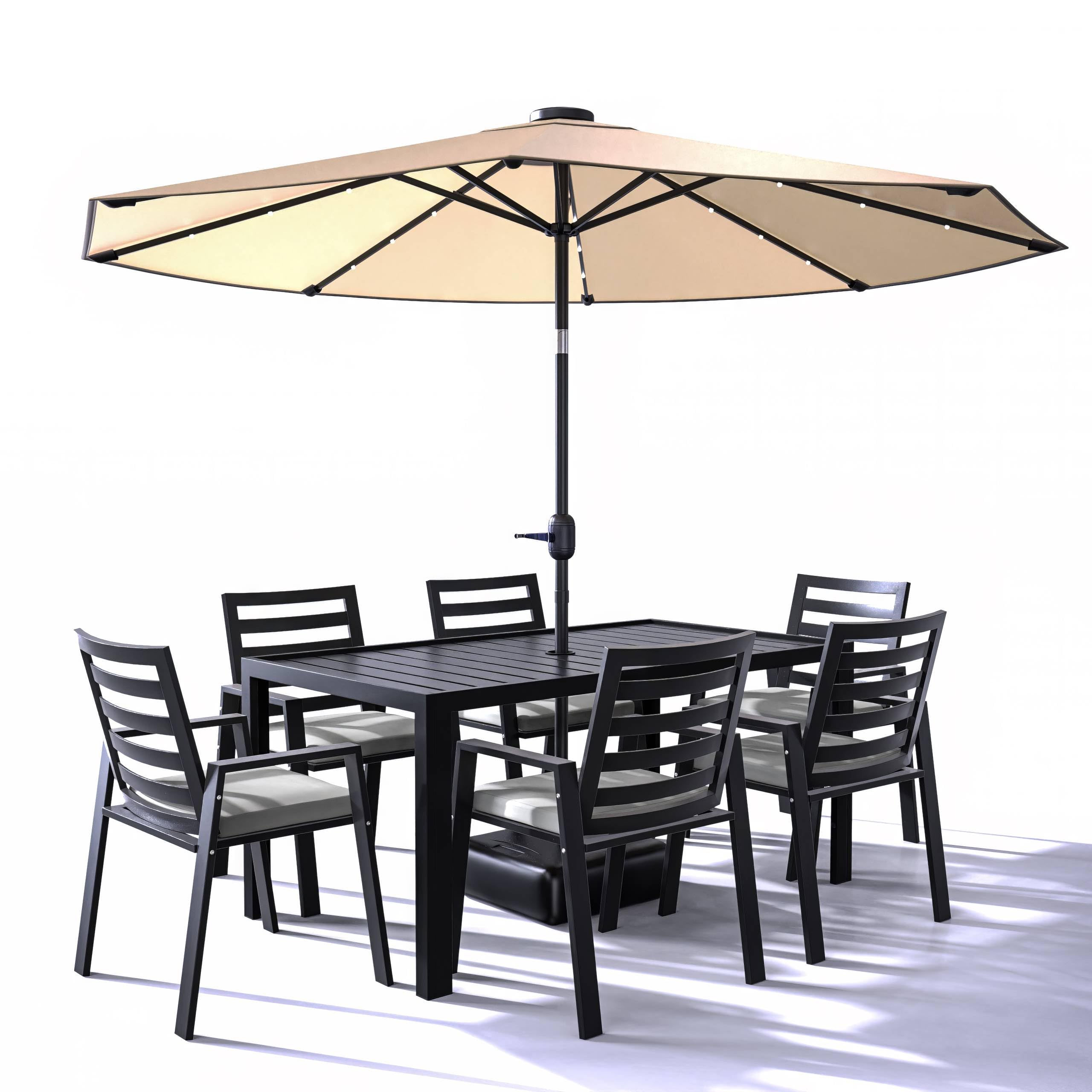 Chelsea Aluminum Outdoor Dining Table With 8 Chairs and Light Grey Cushions