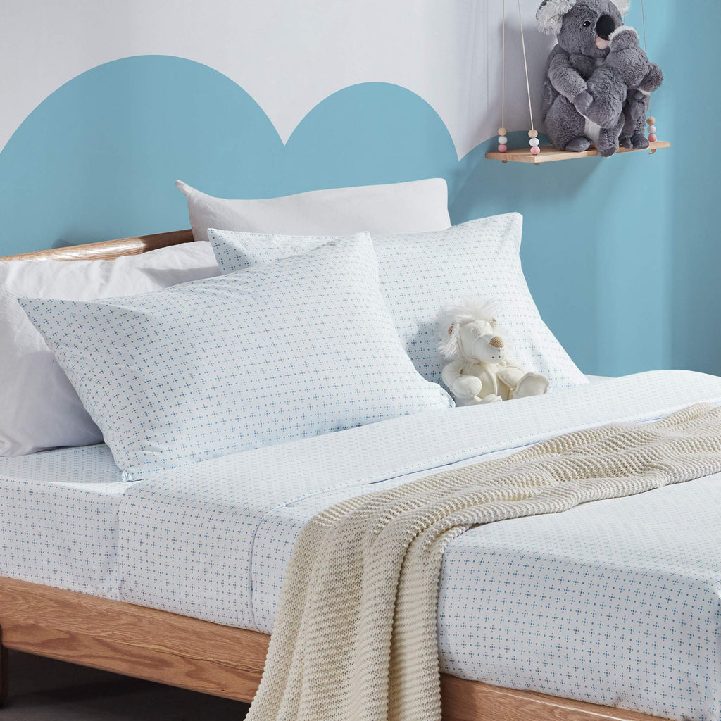 Sleep Zone Queen Bed Sheets Set (4-Piece, Geo Dots Blue) - Soft, Comfortable & Durable Kids Microfiber Sheet Set