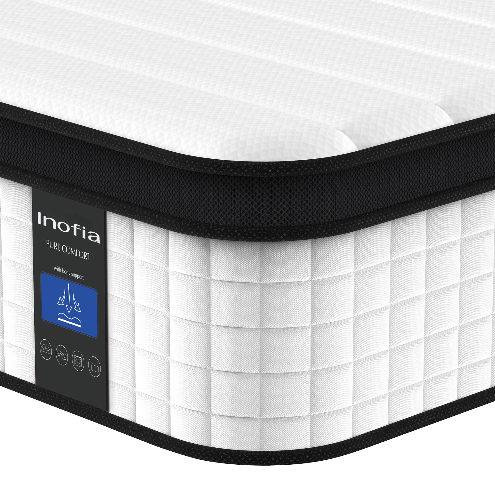Inofia Queen Mattress, 12 Inch Hybrid Innerspring Double Mattress Cool Bed with Breathable Soft Knitted Fabric Cover, 101 Nights