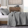 Horimote Home Quilt Set Queen Size Grey, Classic Geometric Spots Stitched Pattern, Stone-Washed Microfiber Chic Rustic Look, Ult